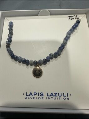 Lapis Lazuli Beaded Necklace with Gold Charm